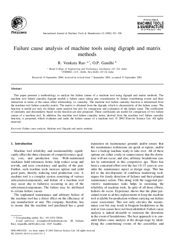 (PDF) Failure cause analysis of machine tools using digraph and matrix ...