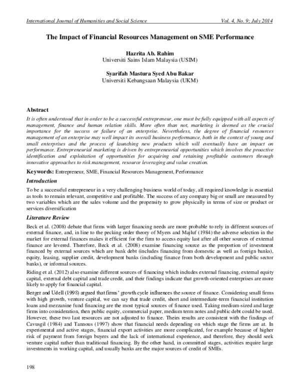 (PDF) The Impact of Financial Resources Management on SME Performance