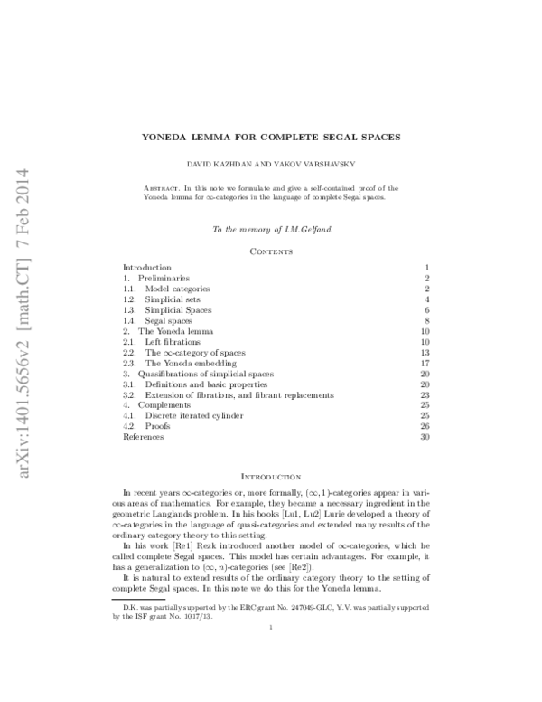 (PDF) Yoneda Lemma for complete Segal spaces david kazhdan Academia.edu