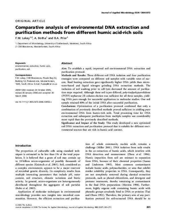 (PDF) Comparative analysis of environmental DNA extraction and purification methods from