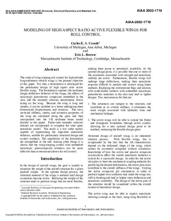 (PDF) Modeling of High Aspect Ratio Active Flexible Wings for Roll Control