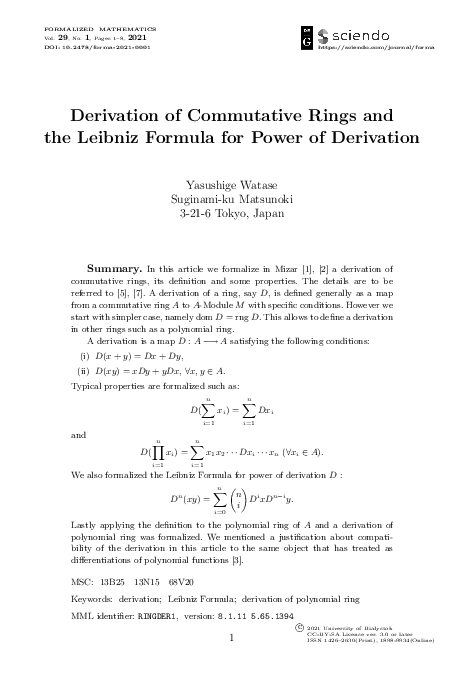 (PDF) Derivation of Commutative Rings and the Leibniz Formula for Power ...