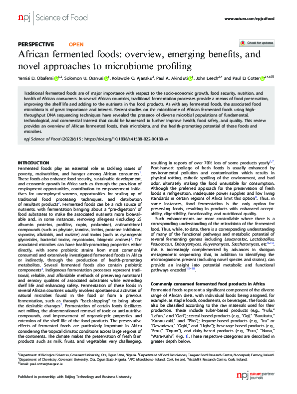 (PDF) African fermented foods: overview, emerging benefits, and novel ...