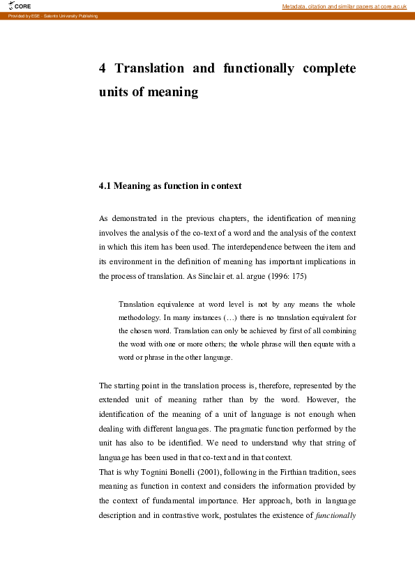 (PDF) Translation and functionally complete units of meaning | Elena