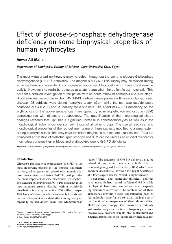 (PDF) Effect of Glucose-6-Phosphate Dehydrogenase Deficiency on ...