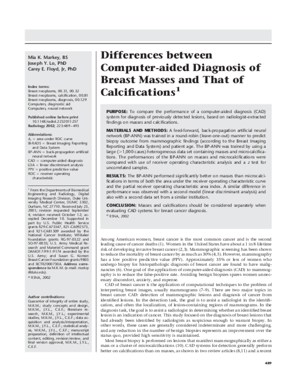 (PDF) Differences between Computer-aided Diagnosis of Breast Masses and ...