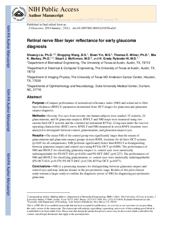 (PDF) Retinal Nerve Fiber Layer Reflectance for Early Glaucoma Diagnosis