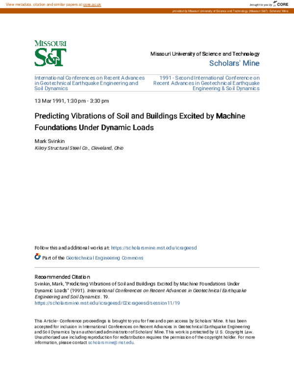(PDF) Predicting Vibrations of Soil and Buildings Excited by Machine
