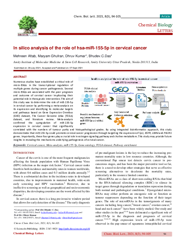 (PDF) In silico analysis of the role of hsa-miR-155-5p in cervical cancer