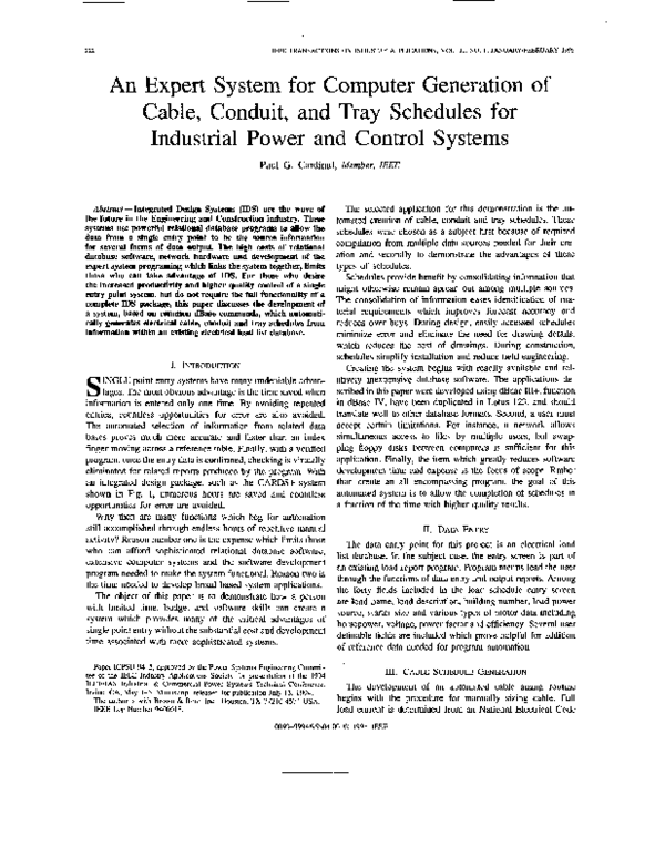 (PDF) An Expert System for Computer Generation of Cable, Conduit, and