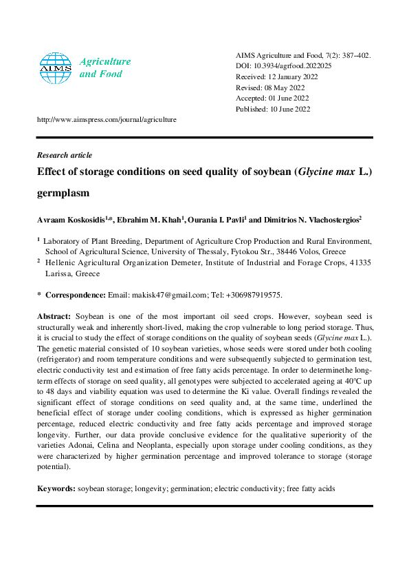 (PDF) Effect of storage conditions on seed quality of soybean (Glycine ...