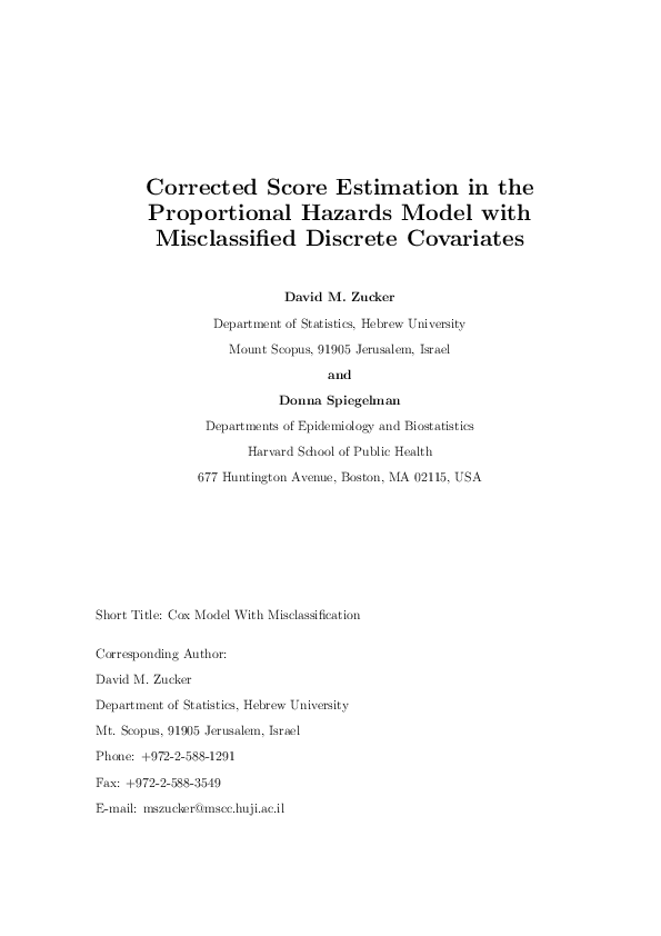 (PDF) Corrected score estimation in the proportional hazards model with ...