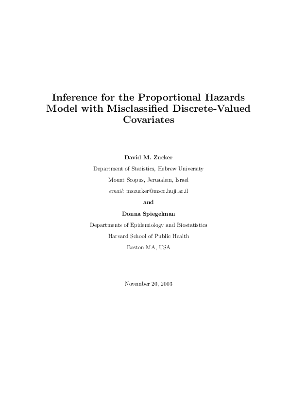(PDF) Inference for the Proportional Hazards Model with Misclassified ...