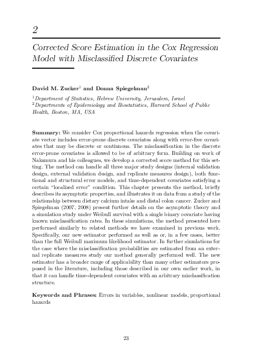 (PDF) Corrected Score Estimation in the Cox Regression Model with ...