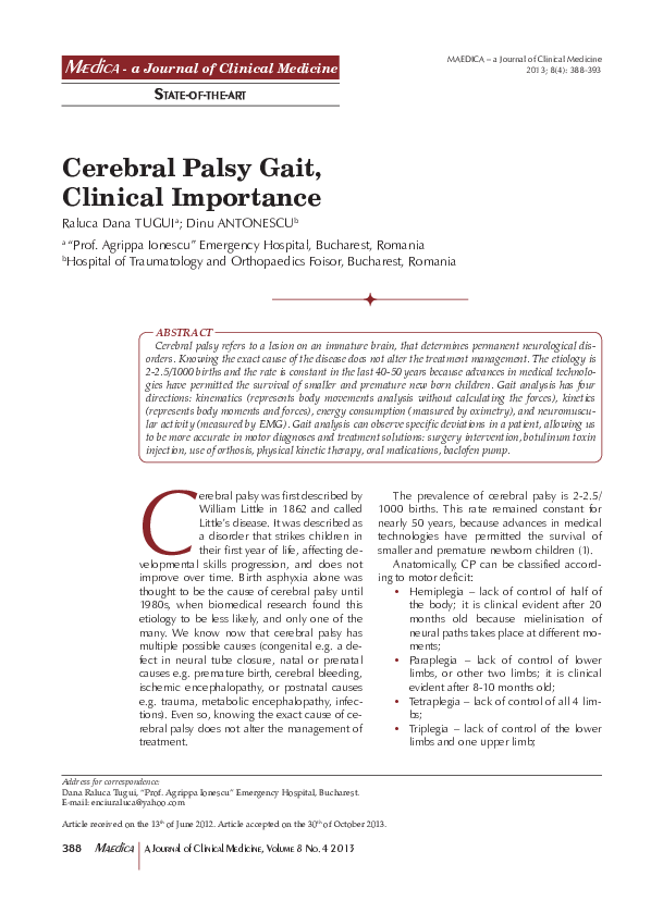 (PDF) Cerebral palsy gait, clinical importance