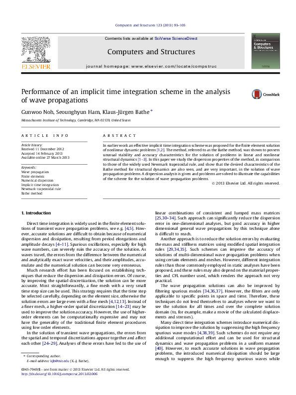 Performance of an implicit time integration scheme in the analysis of
