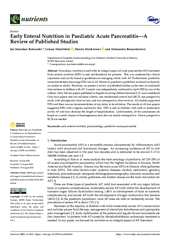 (PDF) Early Enteral Nutrition in Paediatric Acute Pancreatitis-A Review ...