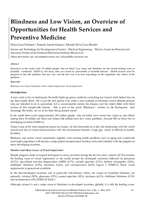 (PDF) Blindness and Low Vision, an Overview of Opportunities for Health ...