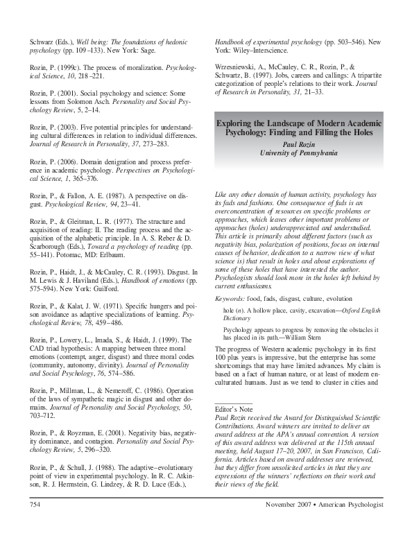 (PDF) Exploring the landscape of modern academic psychology: Finding ...