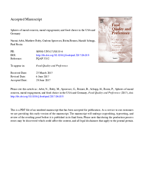 (PDF) Spheres of moral concern, moral engagement, and food choice in ...