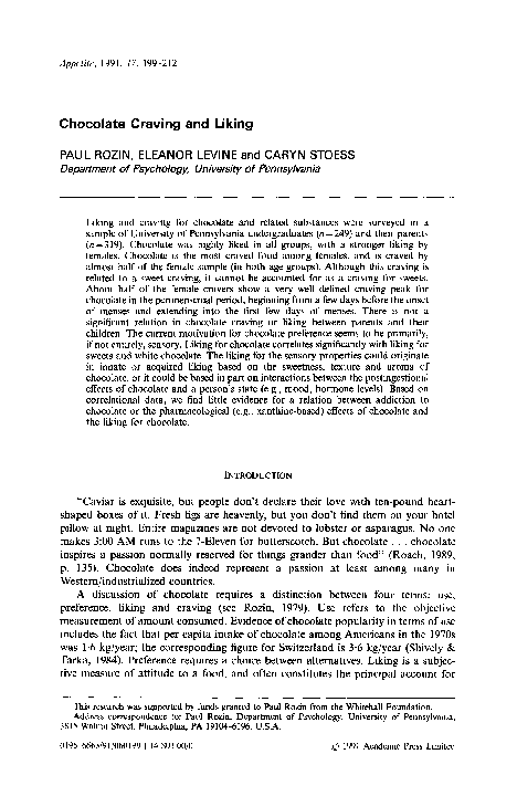 (PDF) Chocolate craving and liking
