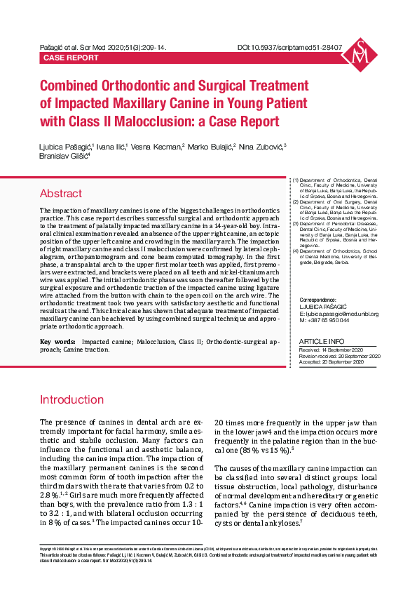 (PDF) Combined orthodontic and surgical treatment of impacted maxillary ...