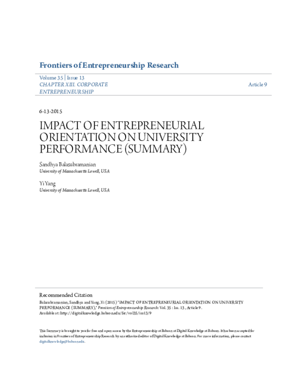 (PDF) Impact of Entrepreneurial Orientation on University Performance ...