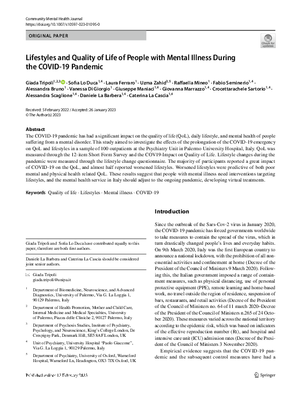 (PDF) Lifestyles and Quality of Life of People with Mental Illness ...