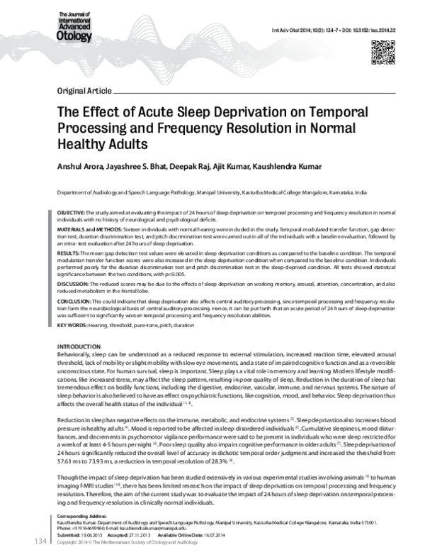 (PDF) The Effect of Acute Sleep Deprivation on Temporal Processing and ...