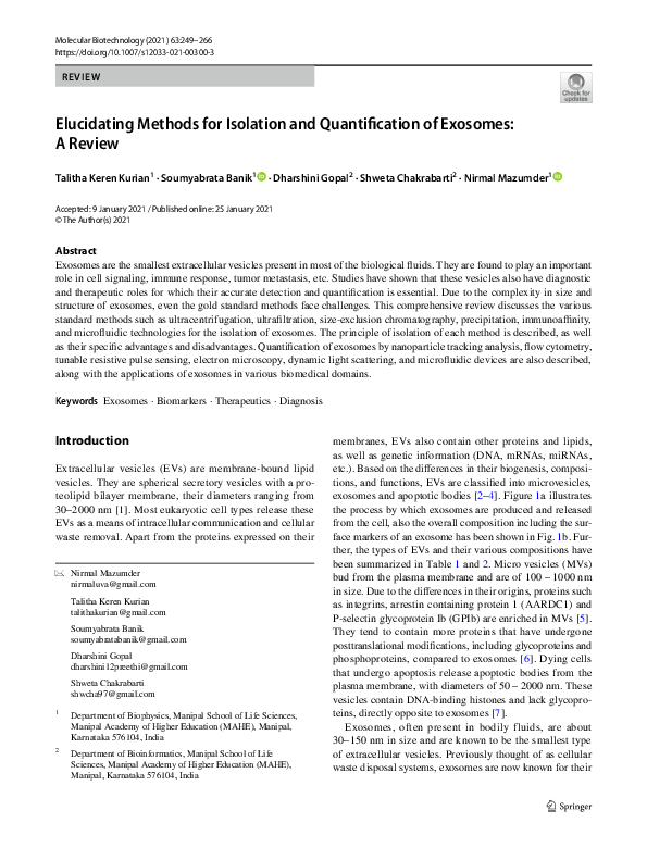 (PDF) Elucidating Methods for Isolation and Quantification of Exosomes ...