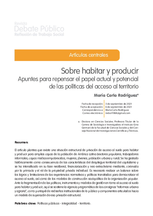 Pdf Sobre Habitar Y Producir Apuntes Para Repensar El Papel Actual Y