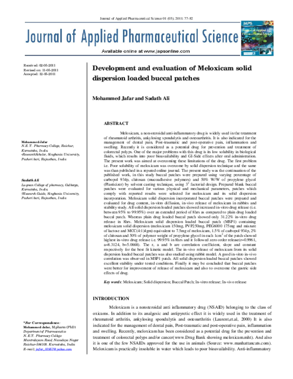 (PDF) Development and evaluation of Meloxicam solid dispersion loaded ...