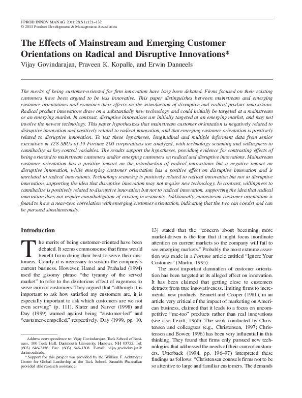 (PDF) The Effects of Mainstream and Emerging Customer Orientations on ...