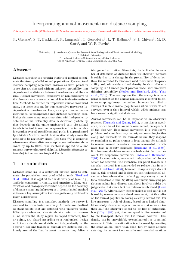 (PDF) Incorporating Animal Movement Into Distance Sampling