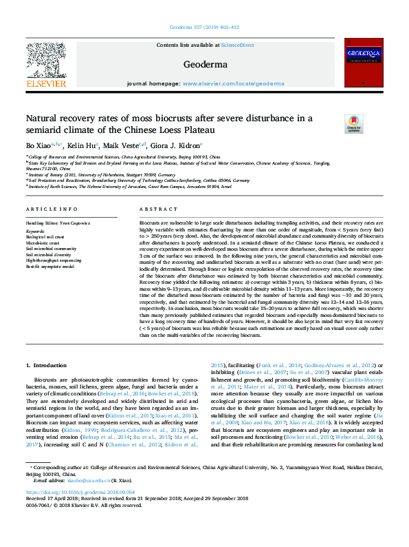 (PDF) Natural recovery rates of moss biocrusts after severe disturbance ...