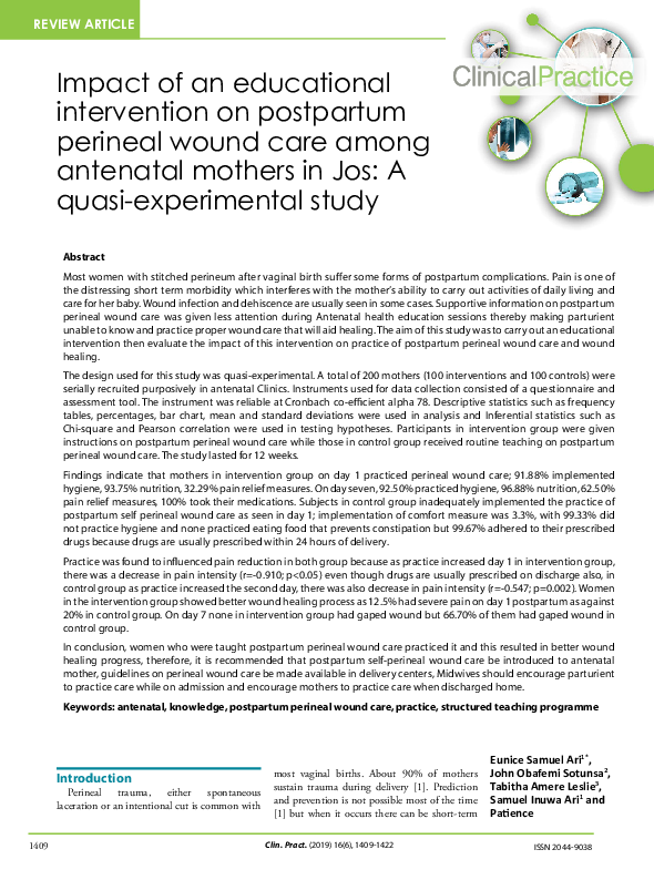 (PDF) Impact of an educational intervention on postpartum perineal ...