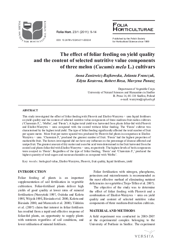 (PDF) The effect of foliar feeding on yield quality and the content of ...