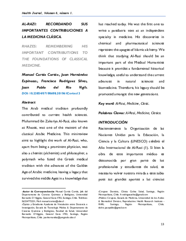 (PDF) Al-Razi: Recordando sus importantes contribuciones a la medicina ...