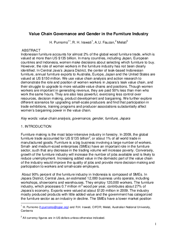 (PDF) Value Chain Governance and Gender in the Furniture Industry