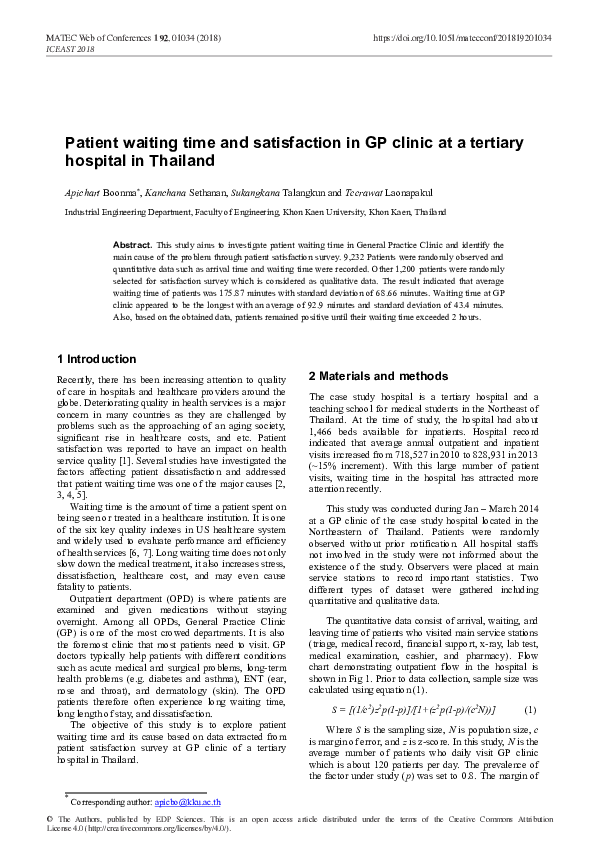 (PDF) Patient waiting time and satisfaction in GP clinic at a tertiary ...