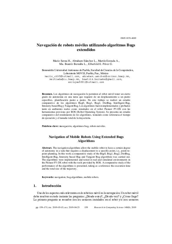 (PDF) Navegación de robots móviles utilizando algoritmos Bugs extendidos