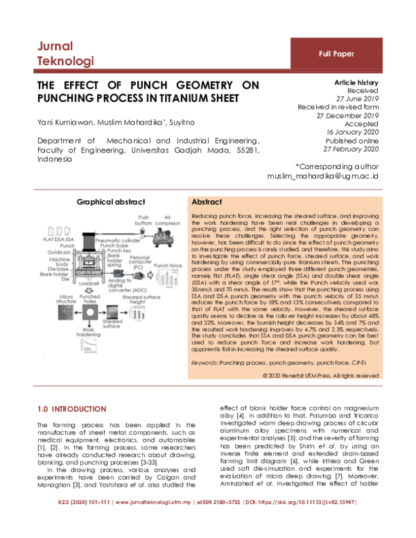 (PDF) The Effect of Punch Geometry on Punching Process in Titanium Sheet
