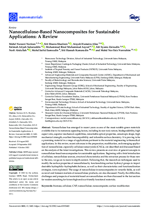 (PDF) Nanocellulose-Based Nanocomposites for Sustainable Applications ...