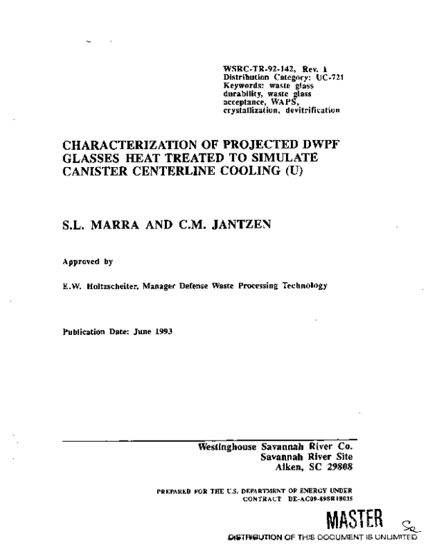 (PDF) Characterization of projected DWPF glasses heat treated to ...