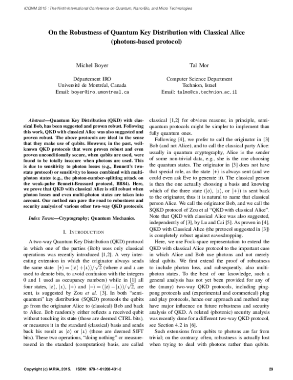 (PDF) On the Robustness of Quantum Key Distribution with Classical ...