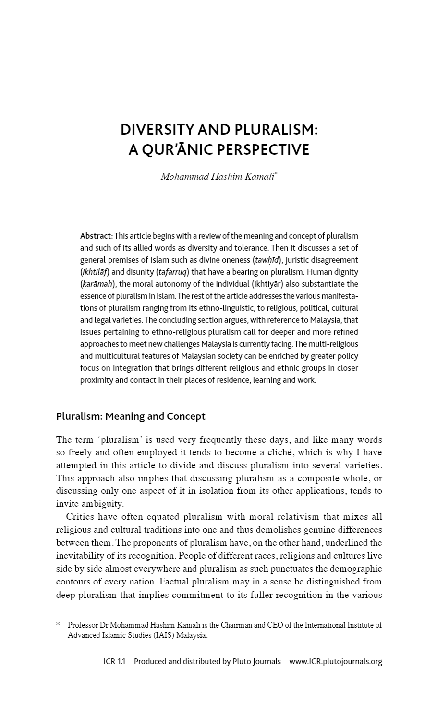 (PDF) Diversity and Pluralism: A Qur’anic Perspective