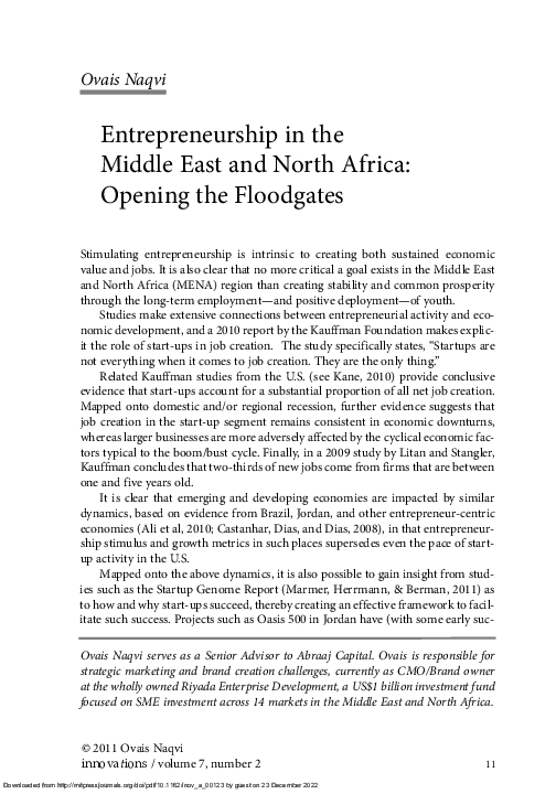 (PDF) Entrepreneurship in the Middle East and North Africa: Opening the ...