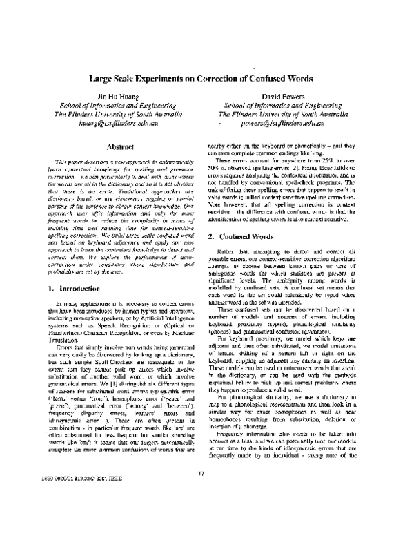 (PDF) Large scale experiments on correction of confused words