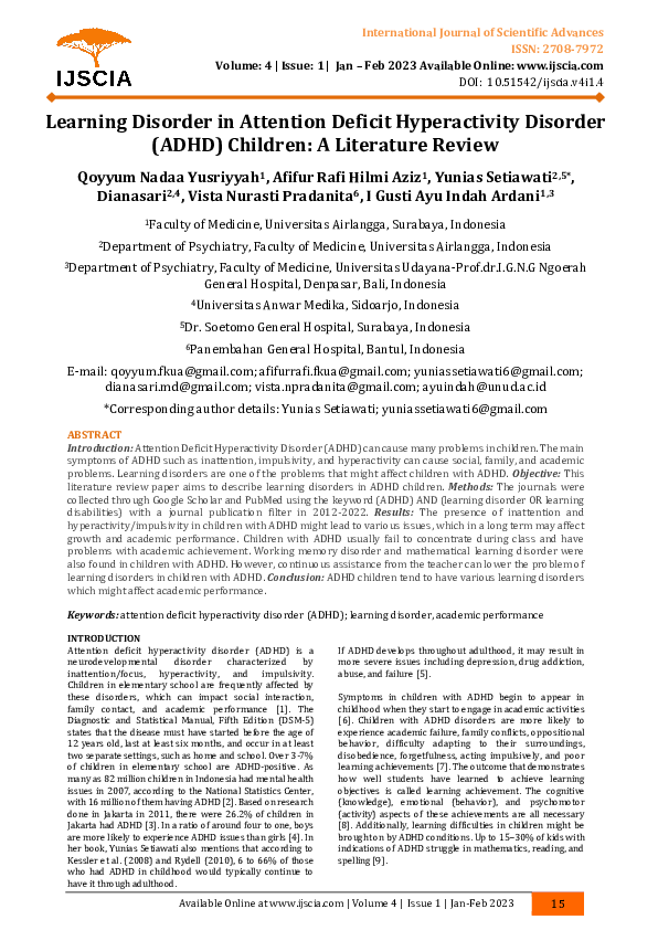 (PDF) Learning Disorder in Attention Deficit Hyperactivity Disorder ...