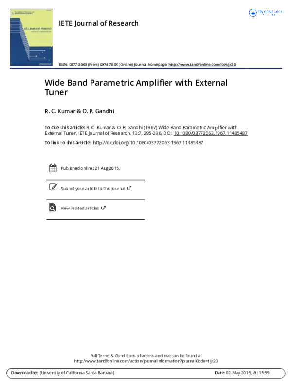 (PDF) Wide Band Parametric Amplifier with External Tuner
